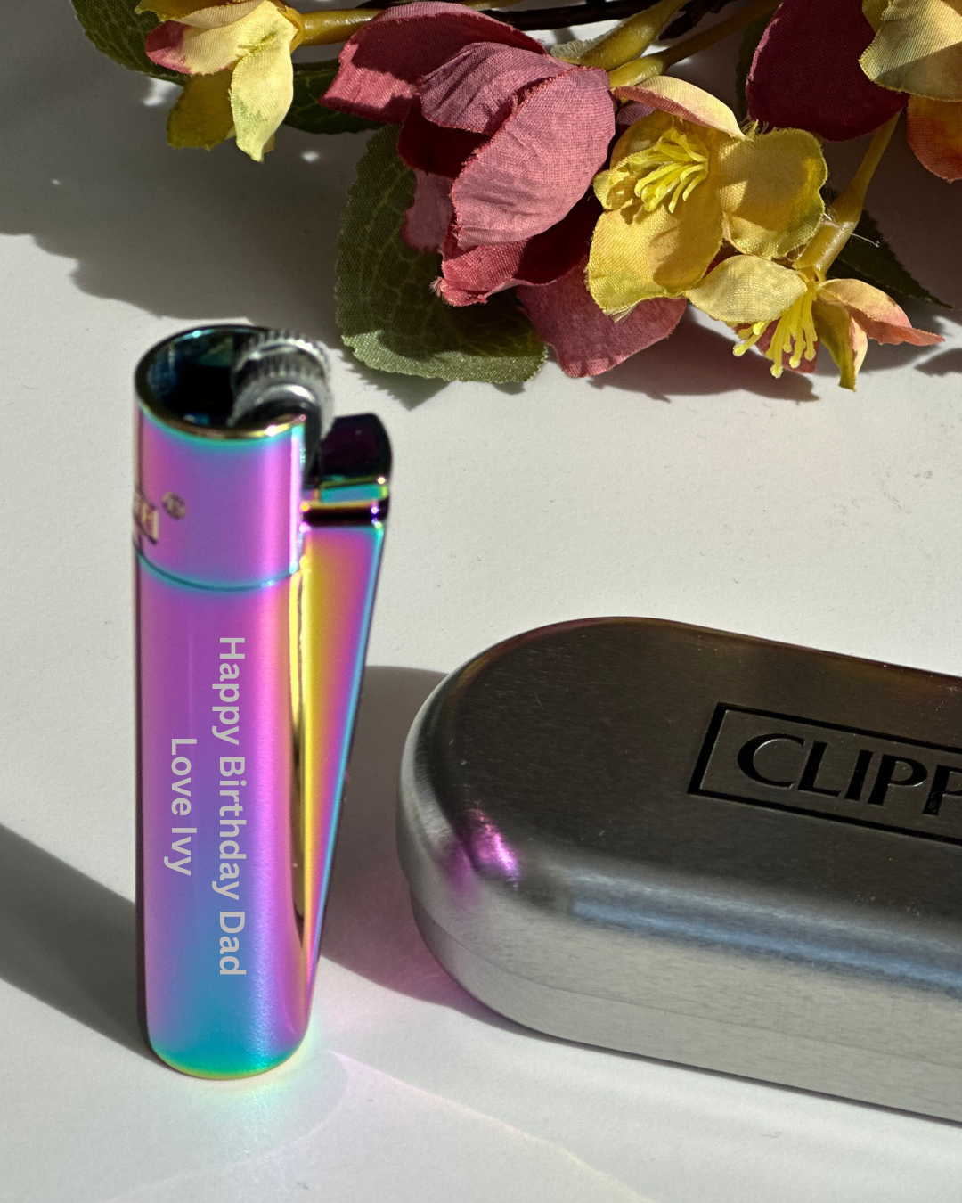 Personalized Rainbow Steel Clipper Lighter - Engraved, Perfect for Birthday or Christmas