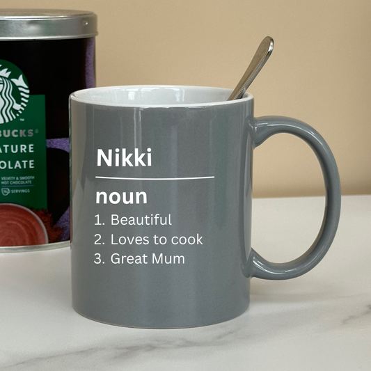 Personalised Name Definition Mug – Grey Satin Finish, Laser Engraved Gift for Mum, Dad, Birthday, Christmas, Mother's Day, Father's Day